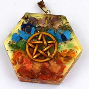 Seven Chakra Hexagon Orgone Pendant with Chain